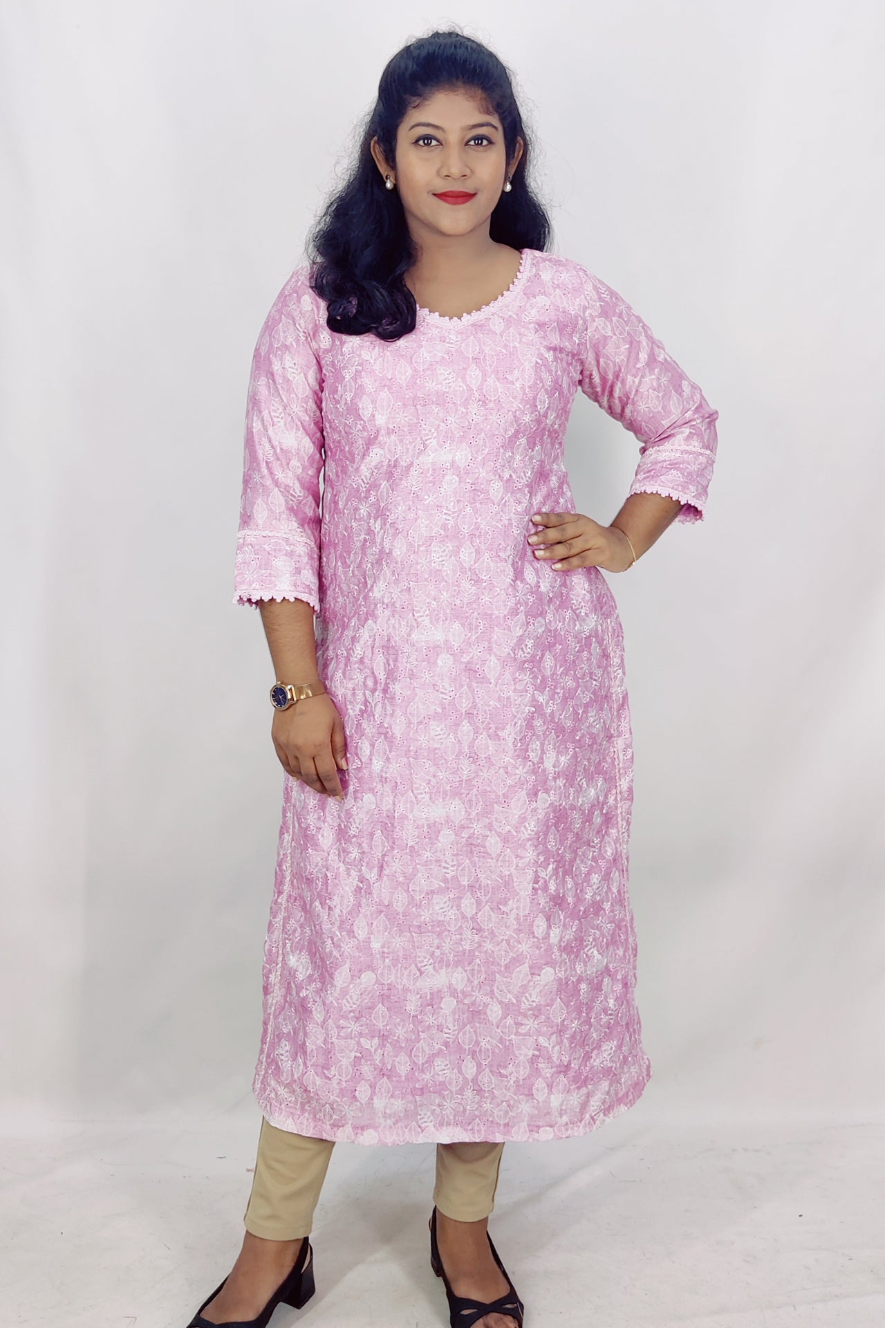 Chanderi Silk Schiffli Slitted Kurta