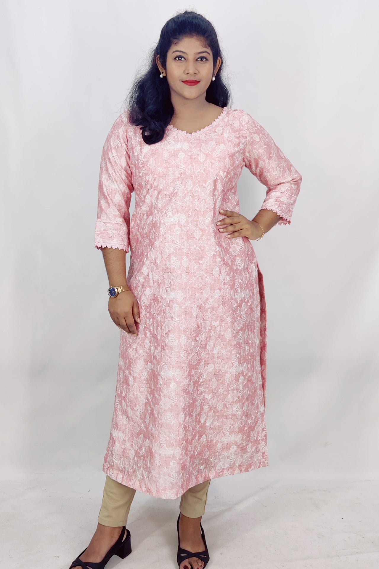 Chanderi Silk Schiffli Slitted Kurta