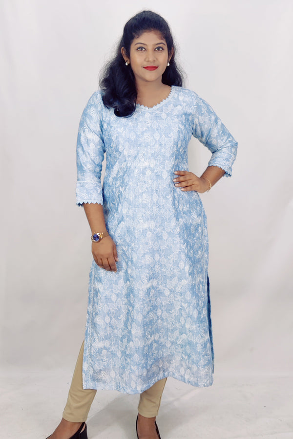 Chanderi Silk Schiffli Slitted Kurta