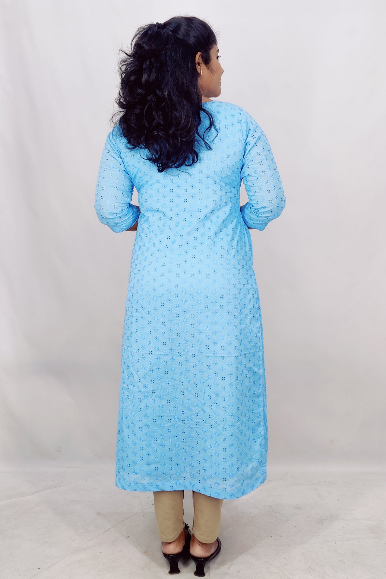 Cotton Schiffli Slitted Kurta