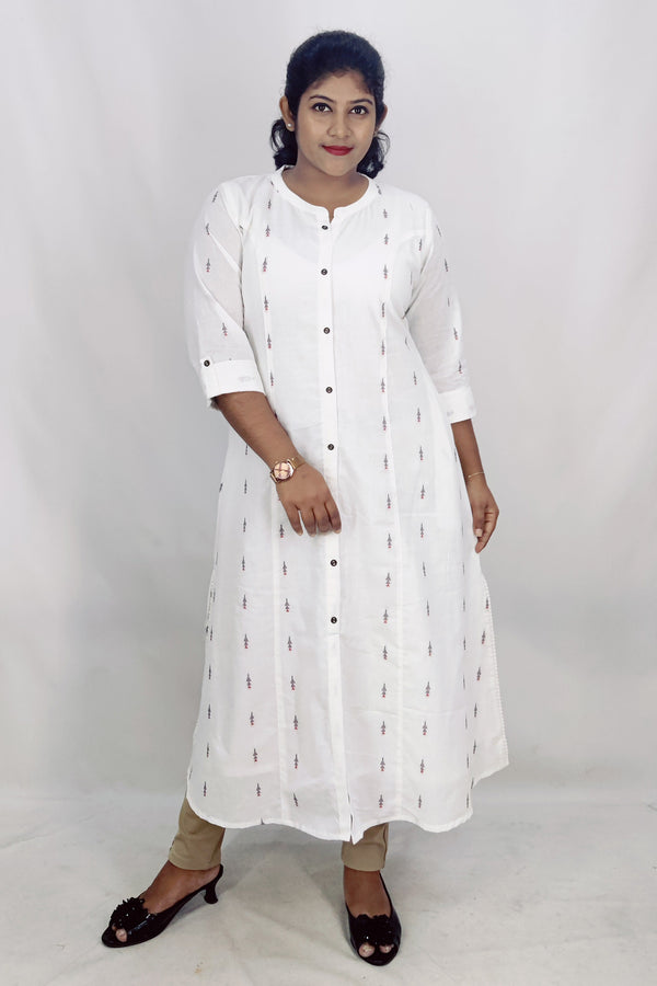 Cotton Self Designed A-Line Kurta