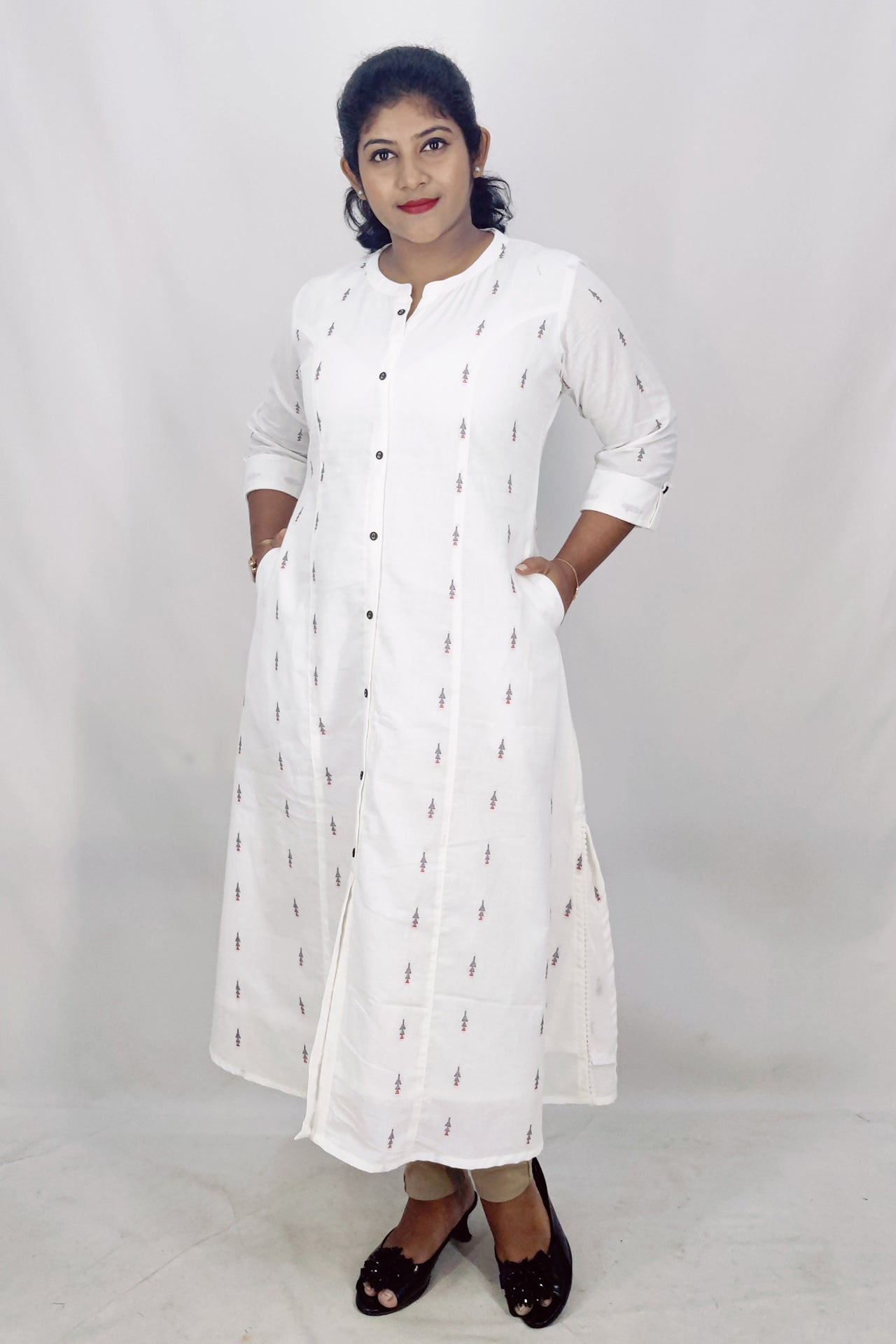 Cotton Self Designed A-Line Kurta