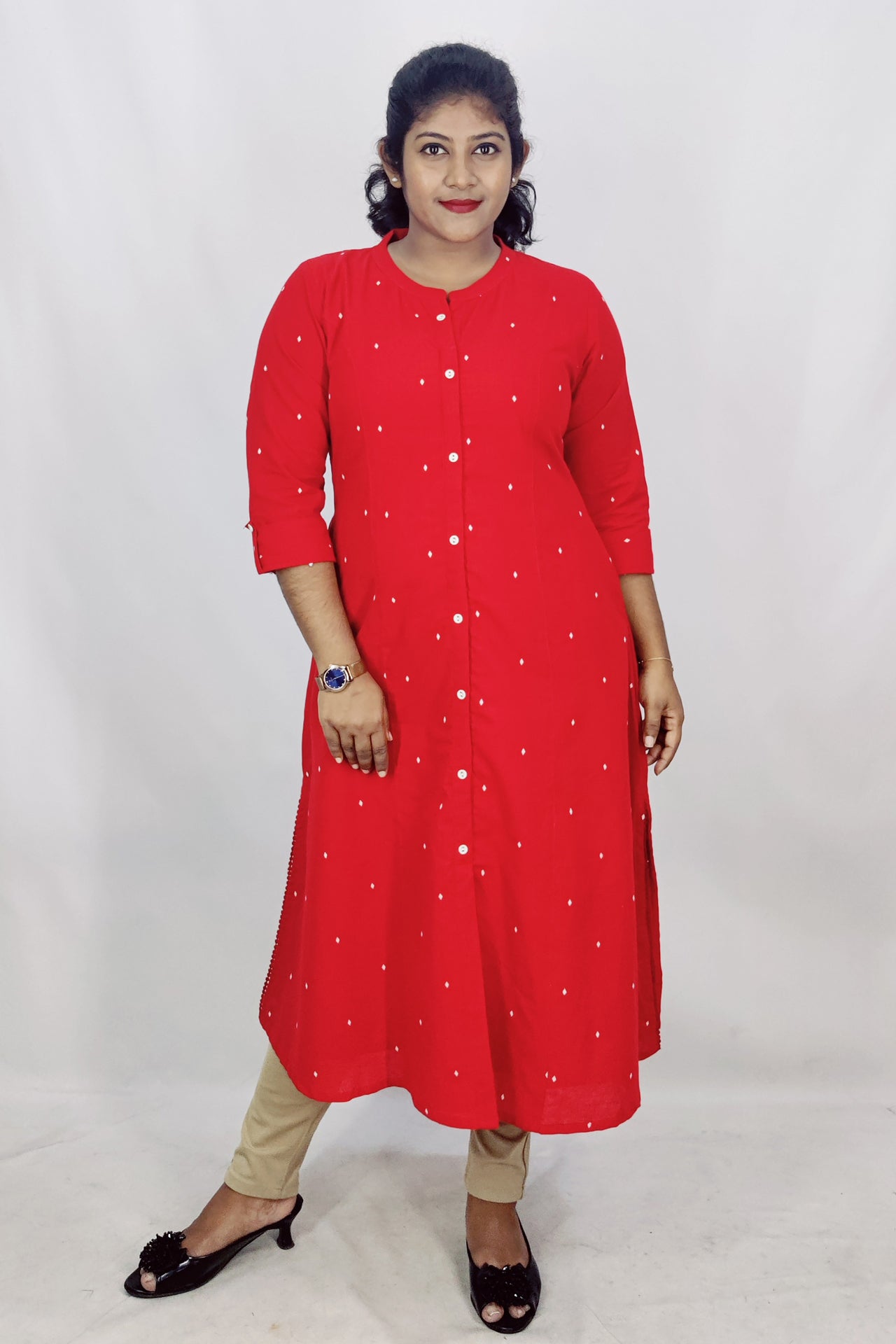 Cotton Self Designed A-Line Kurta