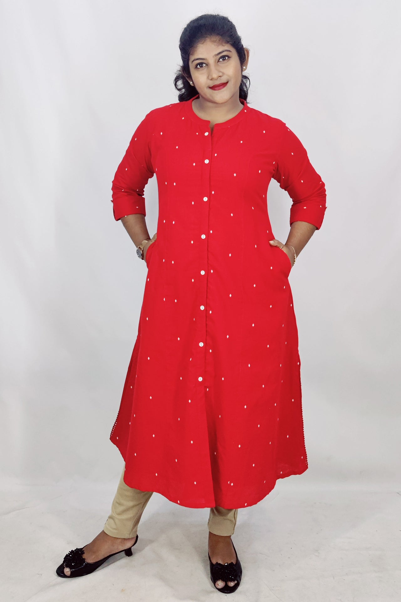 Cotton Self Designed A-Line Kurta