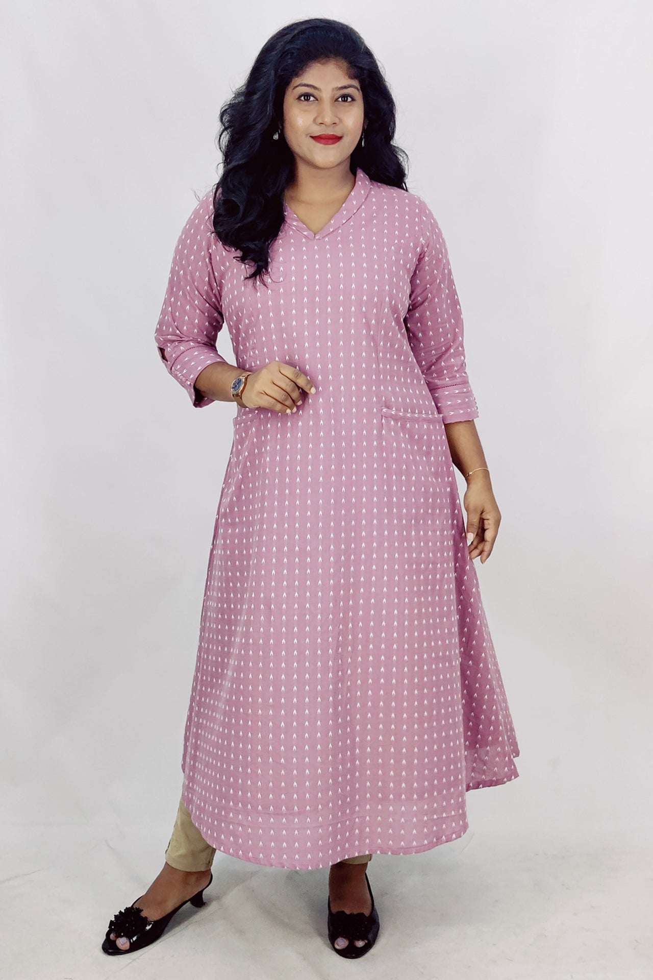 Cotton Self Designed A-Line Kurta