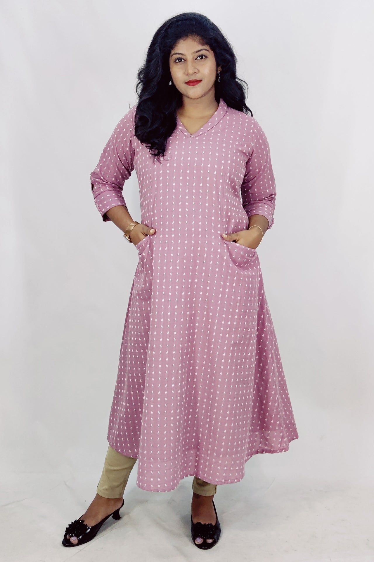 Cotton Self Designed A-Line Kurta