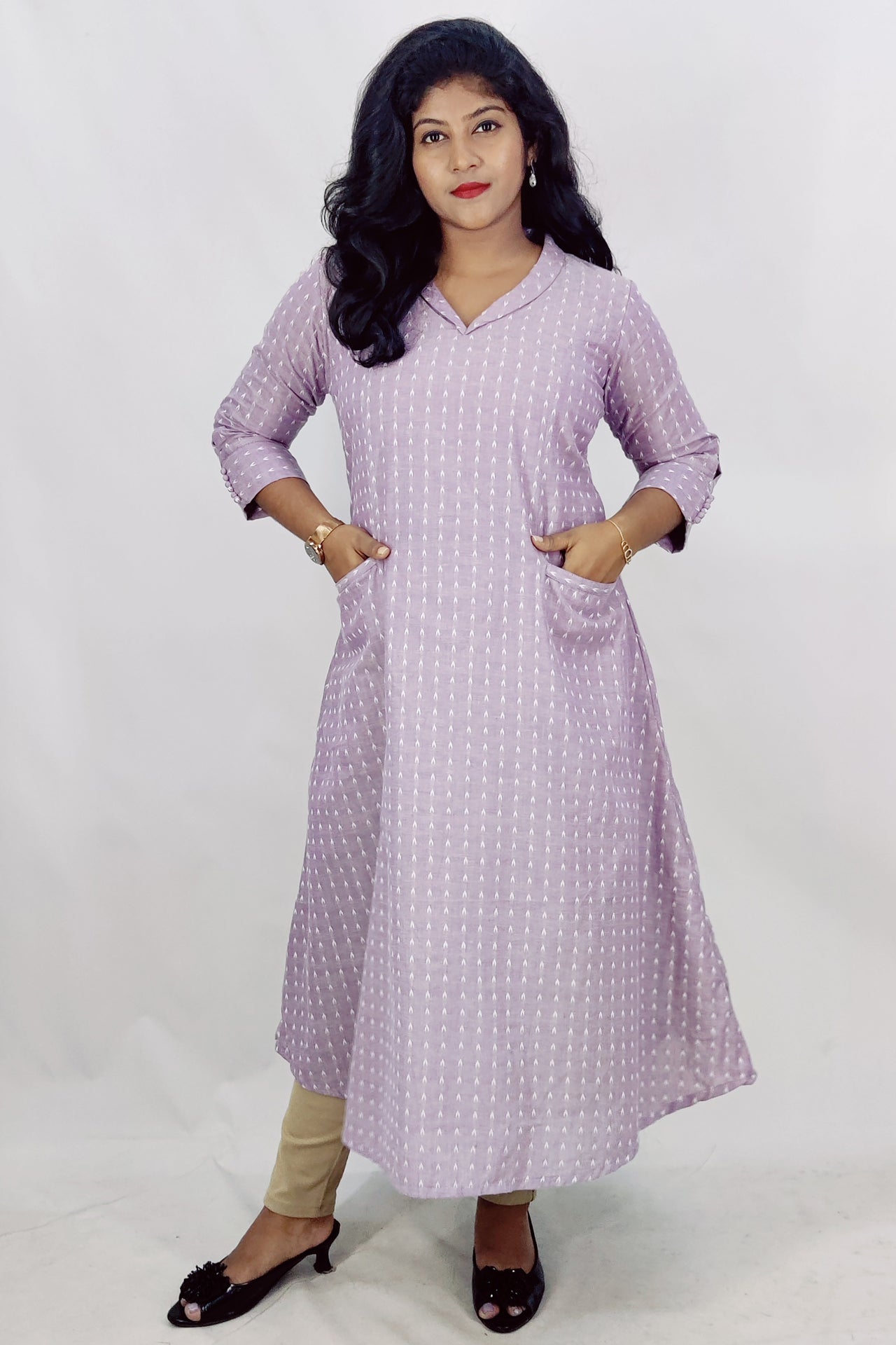 Cotton Self Designed A-Line Kurta