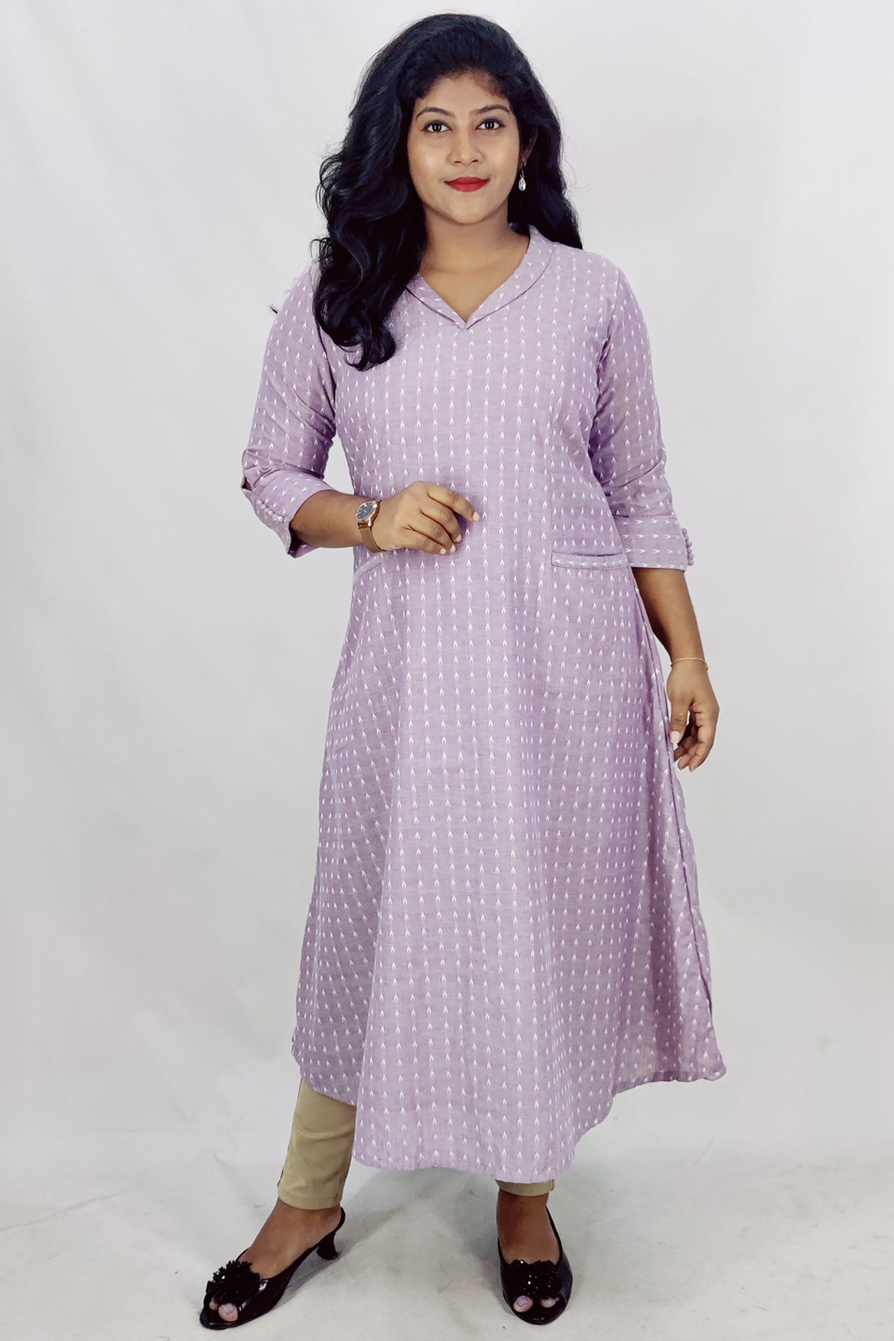 Cotton Self Designed A-Line Kurta