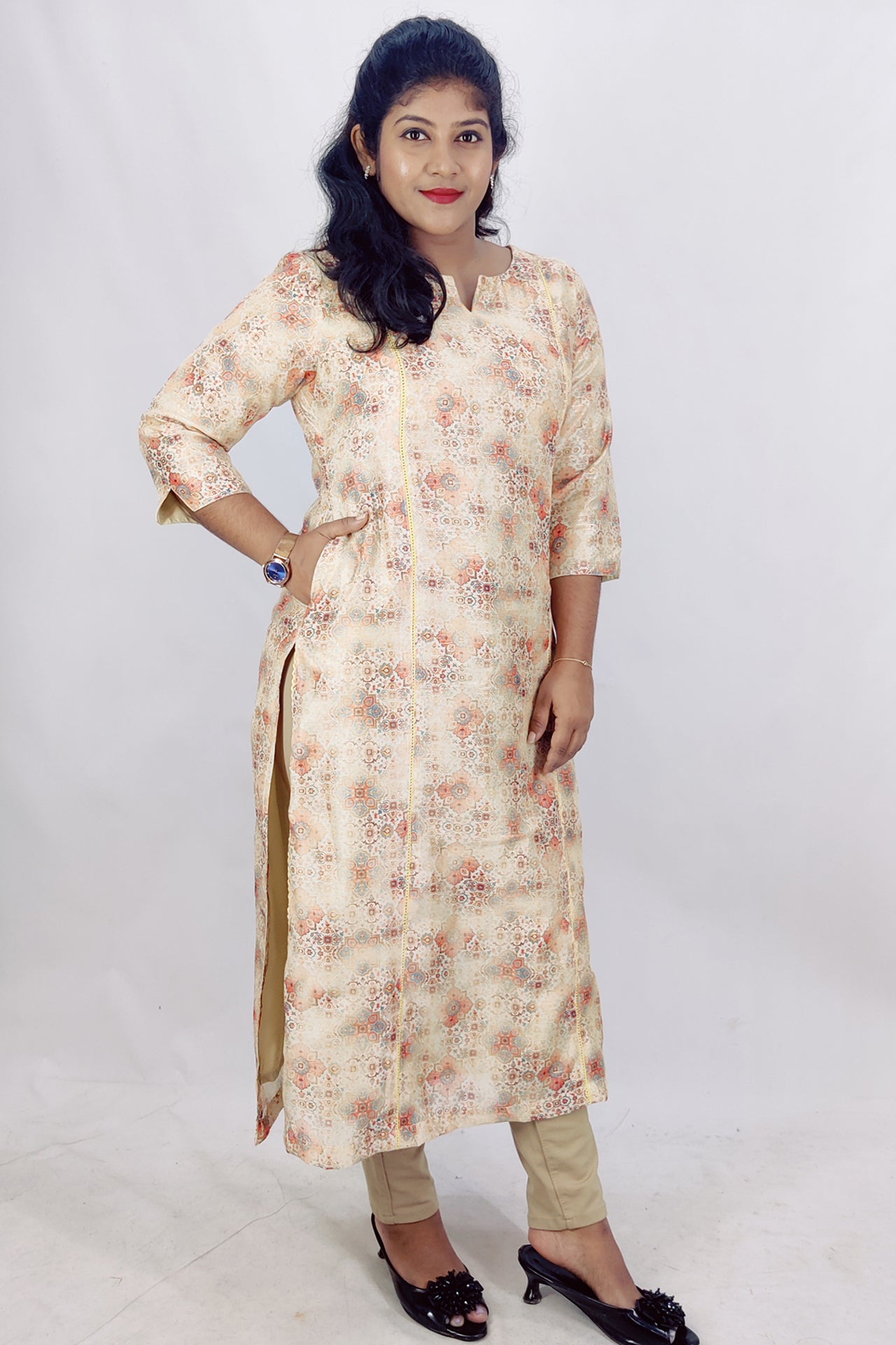 Chanderi Digital Printed Slitted Kurta