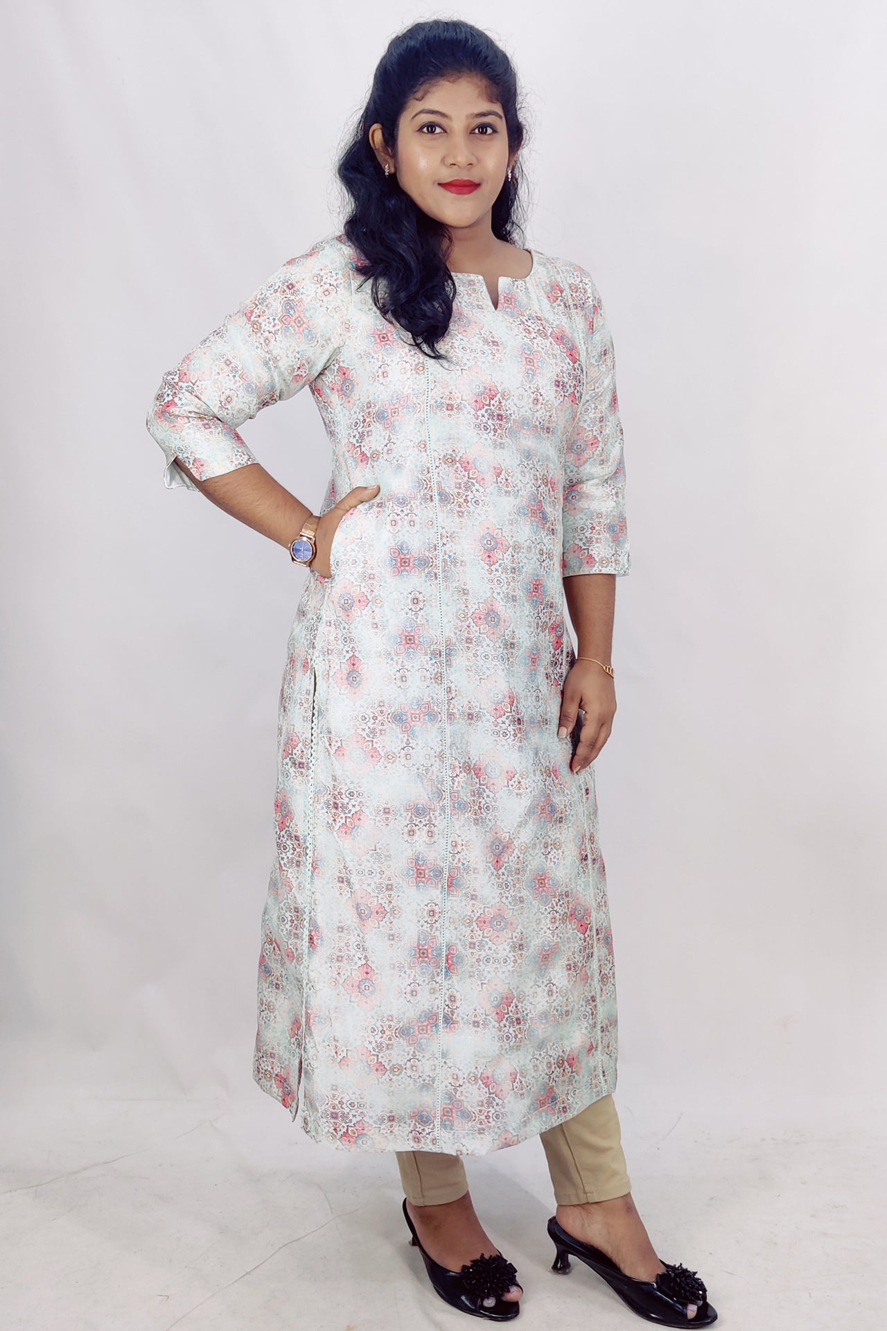 Chanderi Digital Printed Slitted Kurta