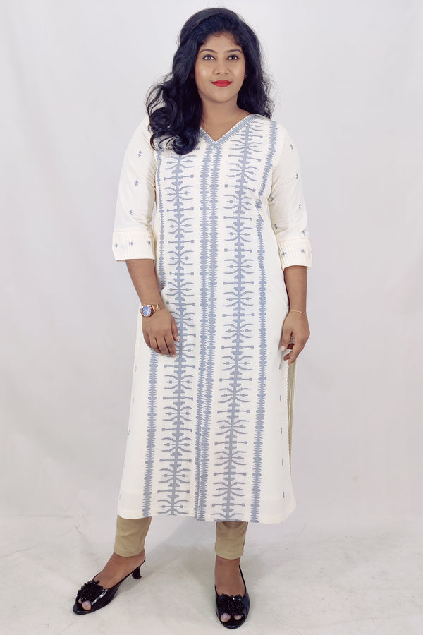 Cotton Self Designed Slitted Kurta