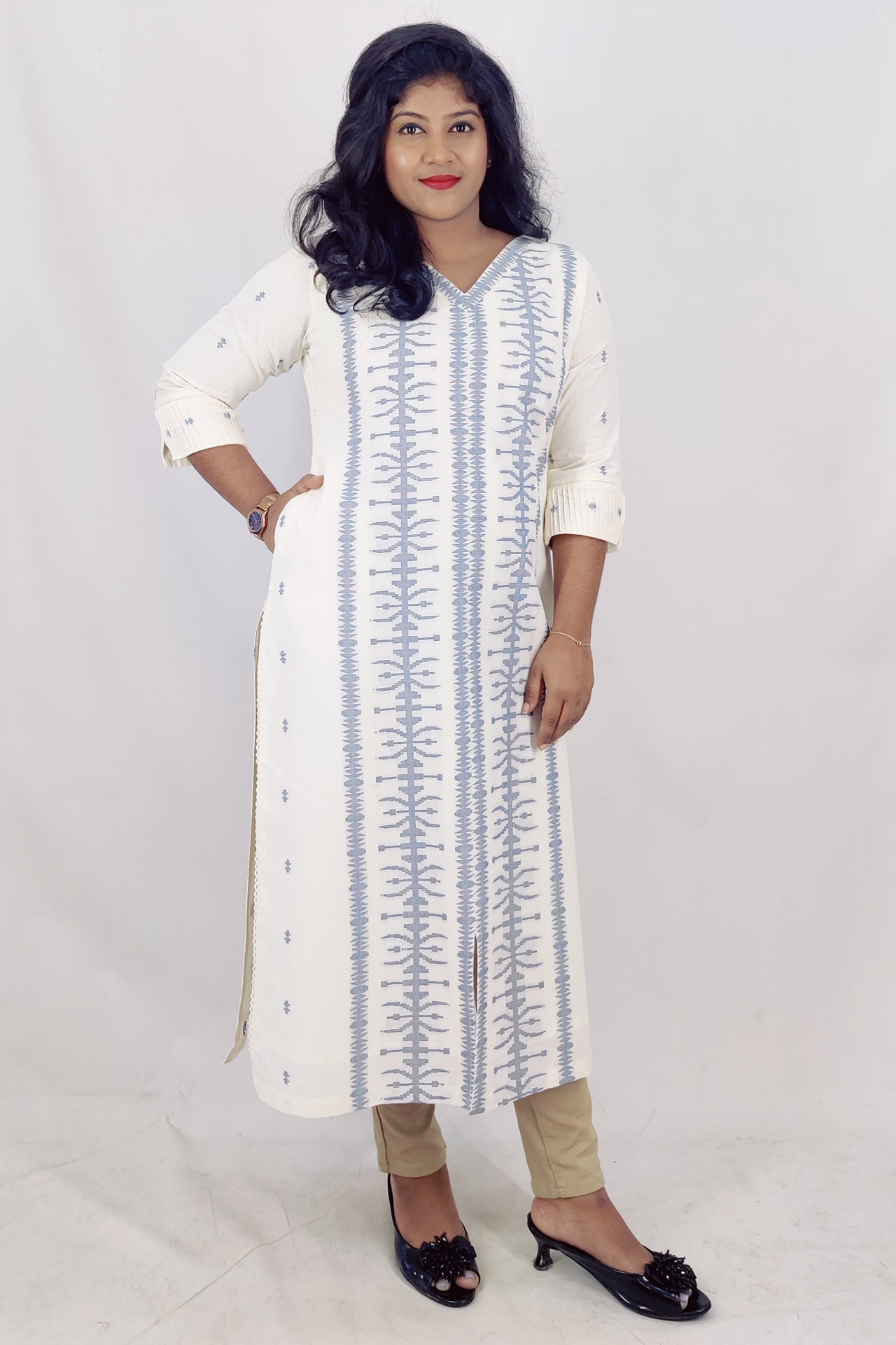 Cotton Self Designed Slitted Kurta