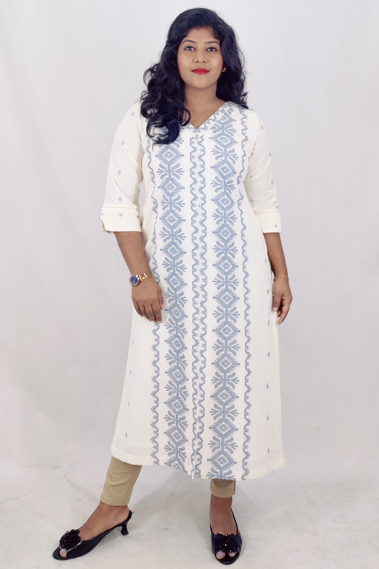 Cotton Self Designed Slitted Kurta