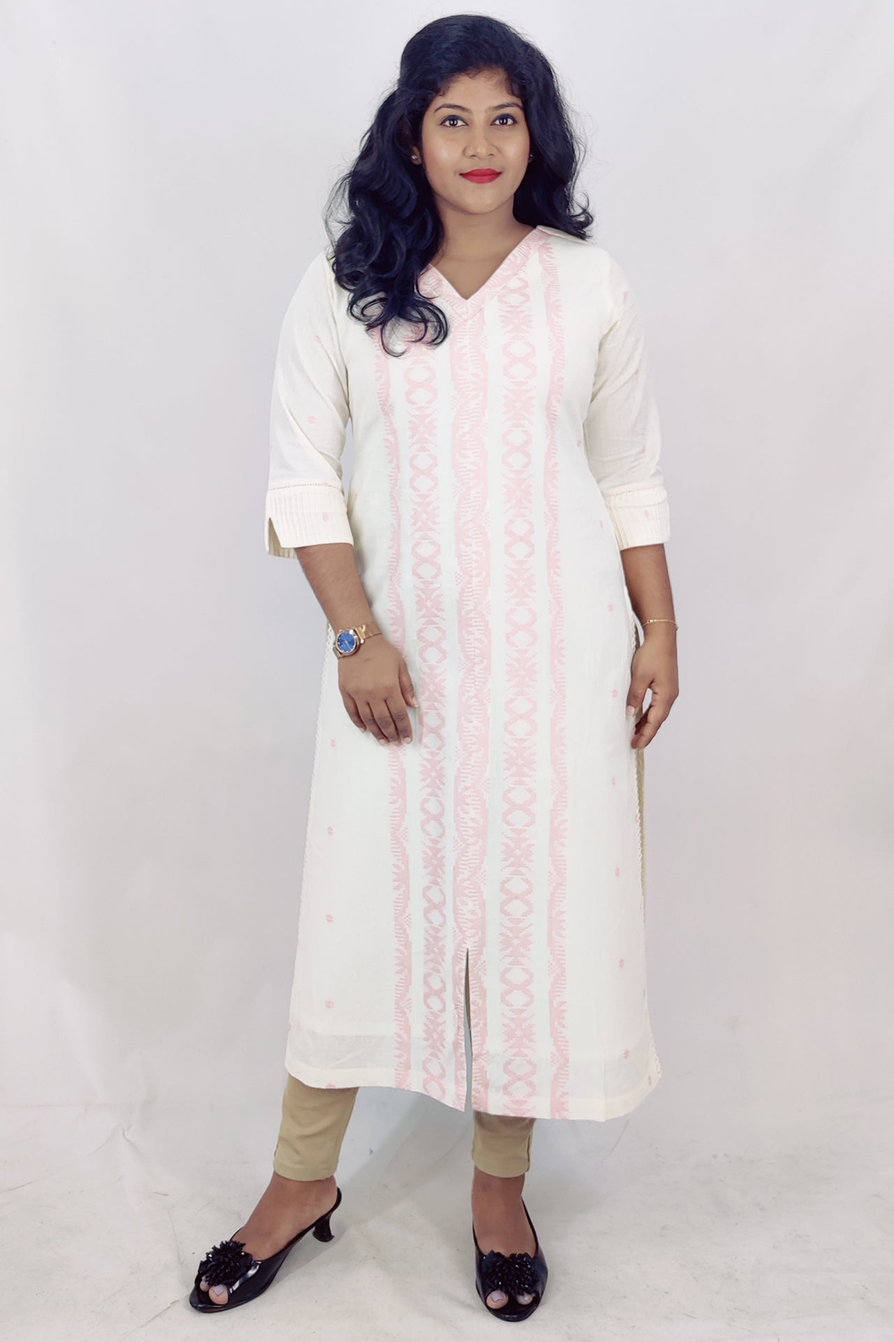 Cotton Self Designed Slitted Kurta