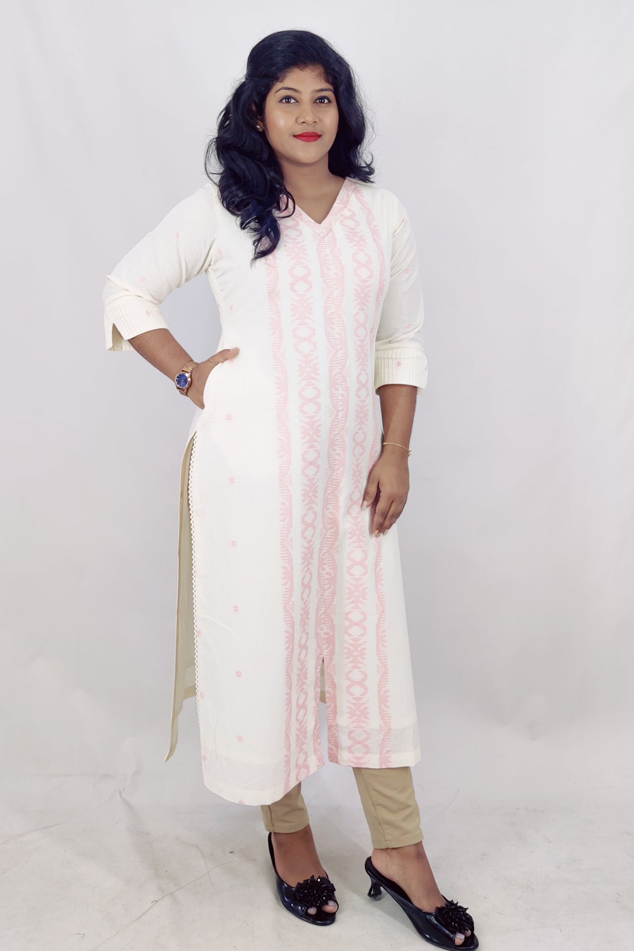 Cotton Self Designed Slitted Kurta