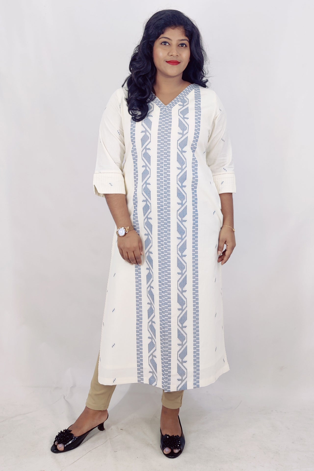 Cotton Self Designed Slitted Kurta