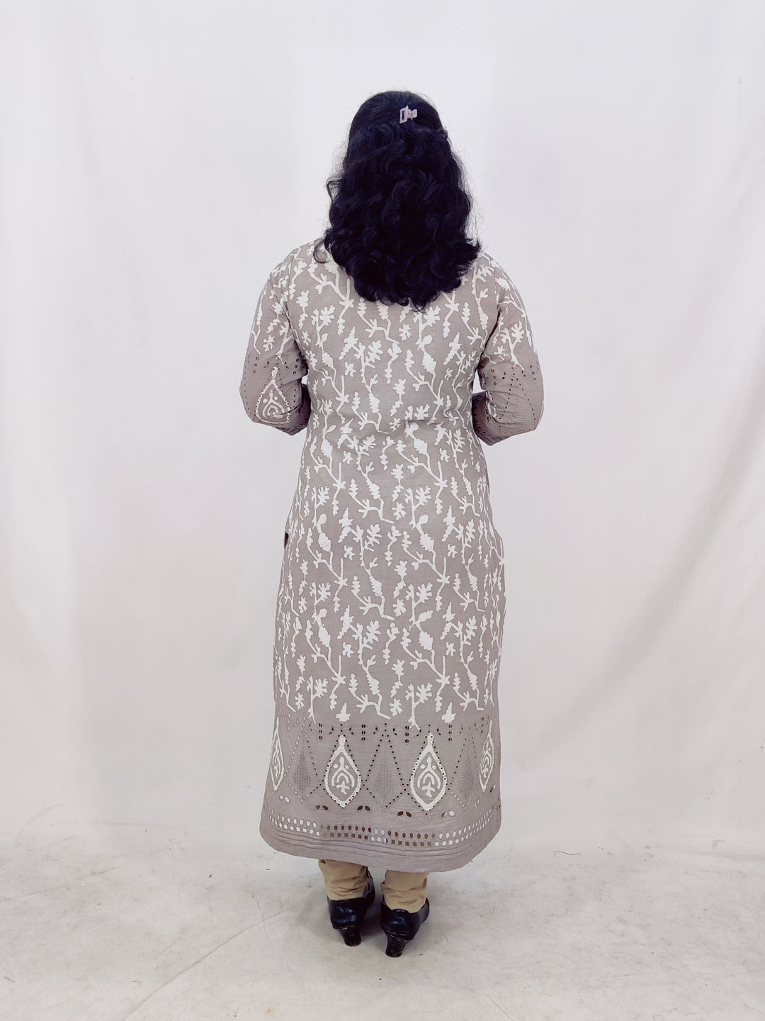 Cotton Handblock Print Cutwork Slitted Kurta