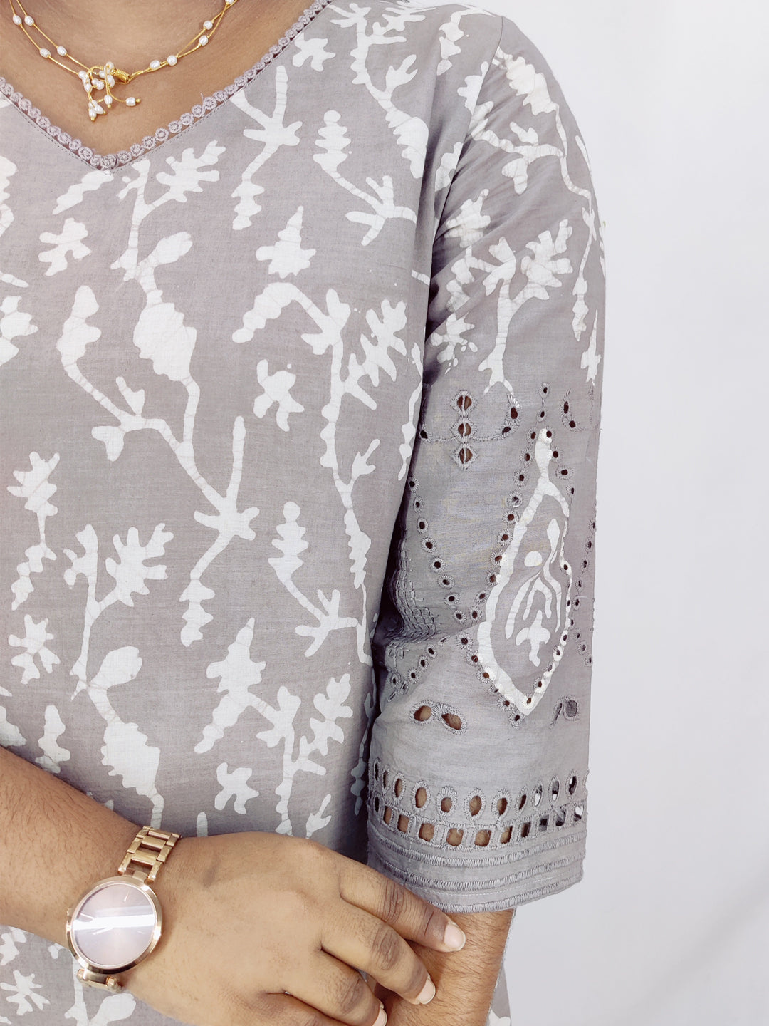 Cotton Handblock Print Cutwork Slitted Kurta