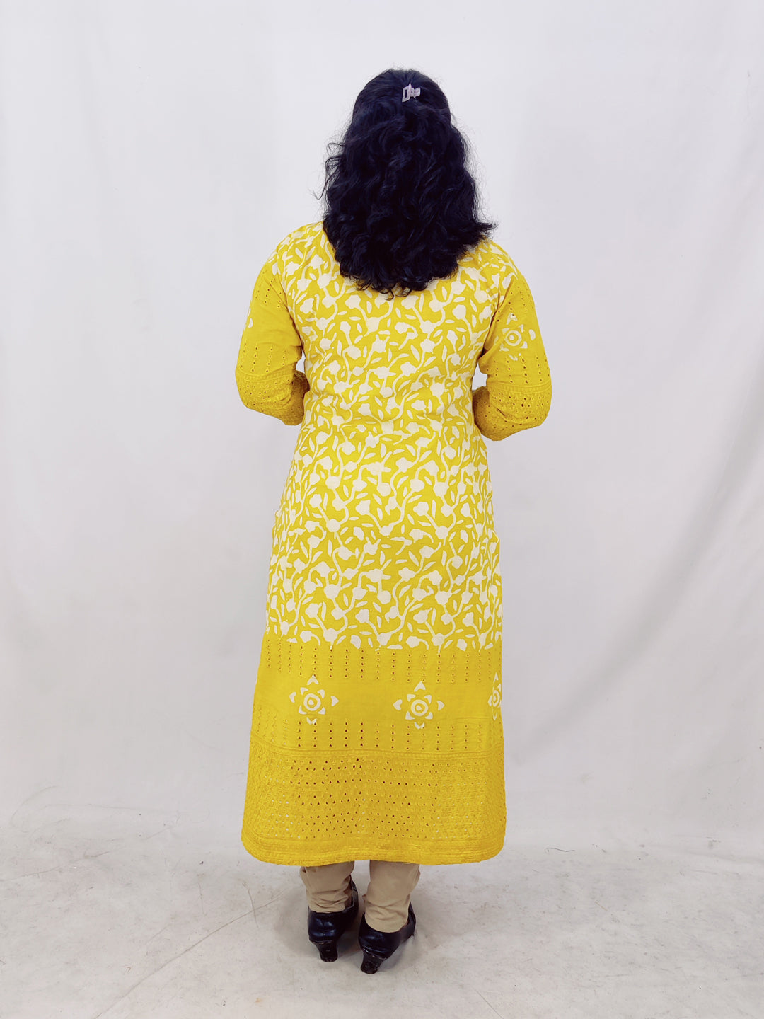 Cotton Handblock Print Cutwork Slitted Kurta
