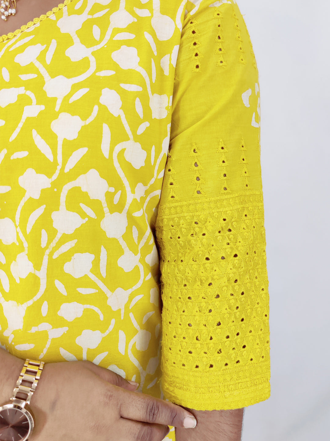 Cotton Handblock Print Cutwork Slitted Kurta