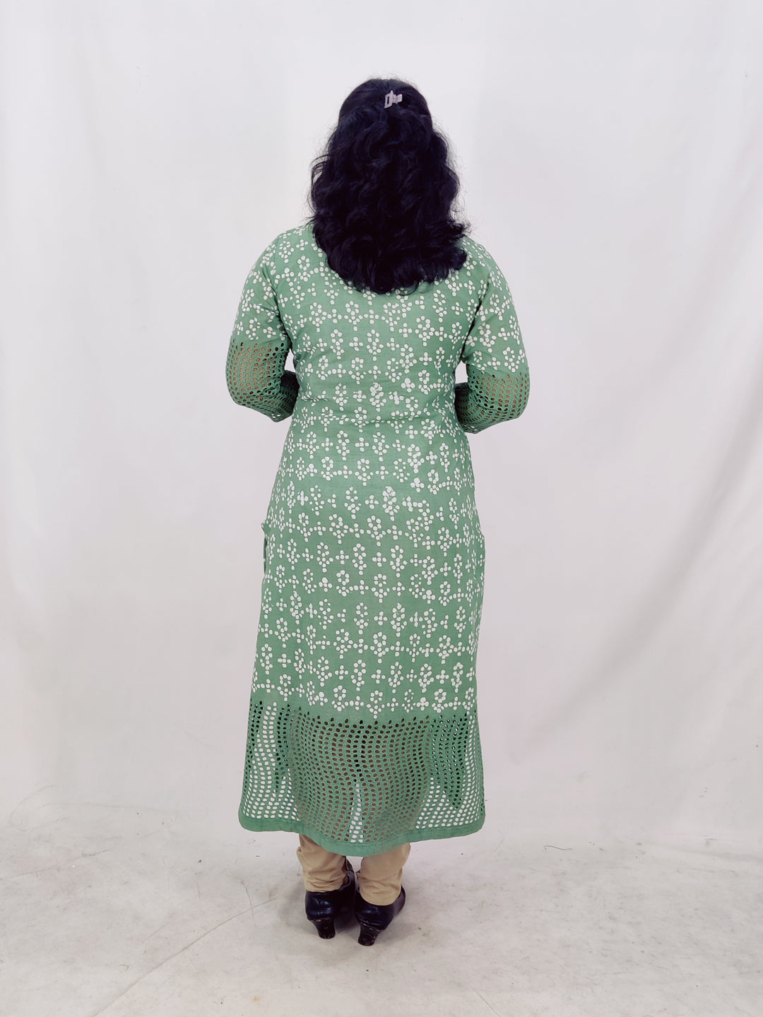 Cotton Handblock Print Cutwork Slitted Kurta