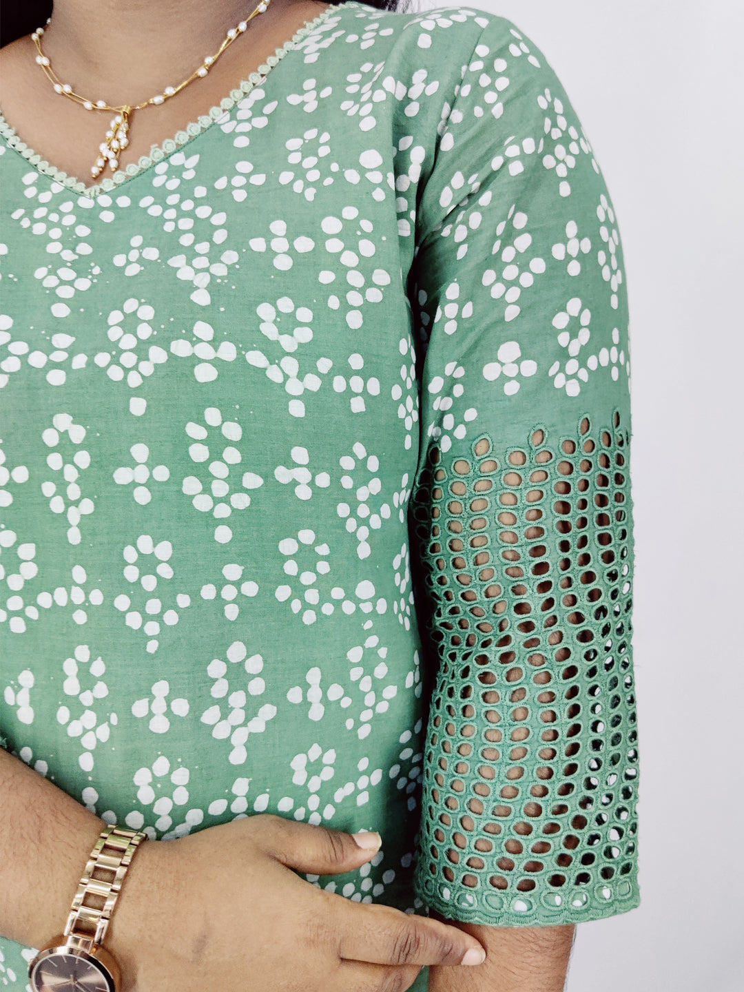 Cotton Handblock Print Cutwork Slitted Kurta