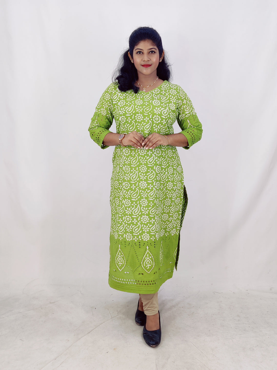 Cotton Handblock Print Cutwork Slitted Kurta