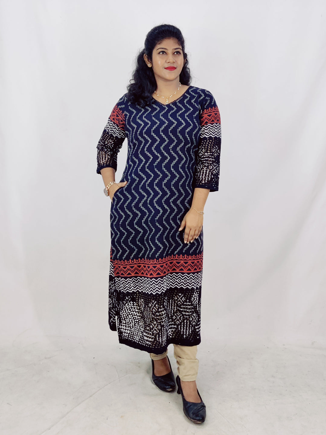 Cotton Handblock Print Cutwork Slitted Kurta