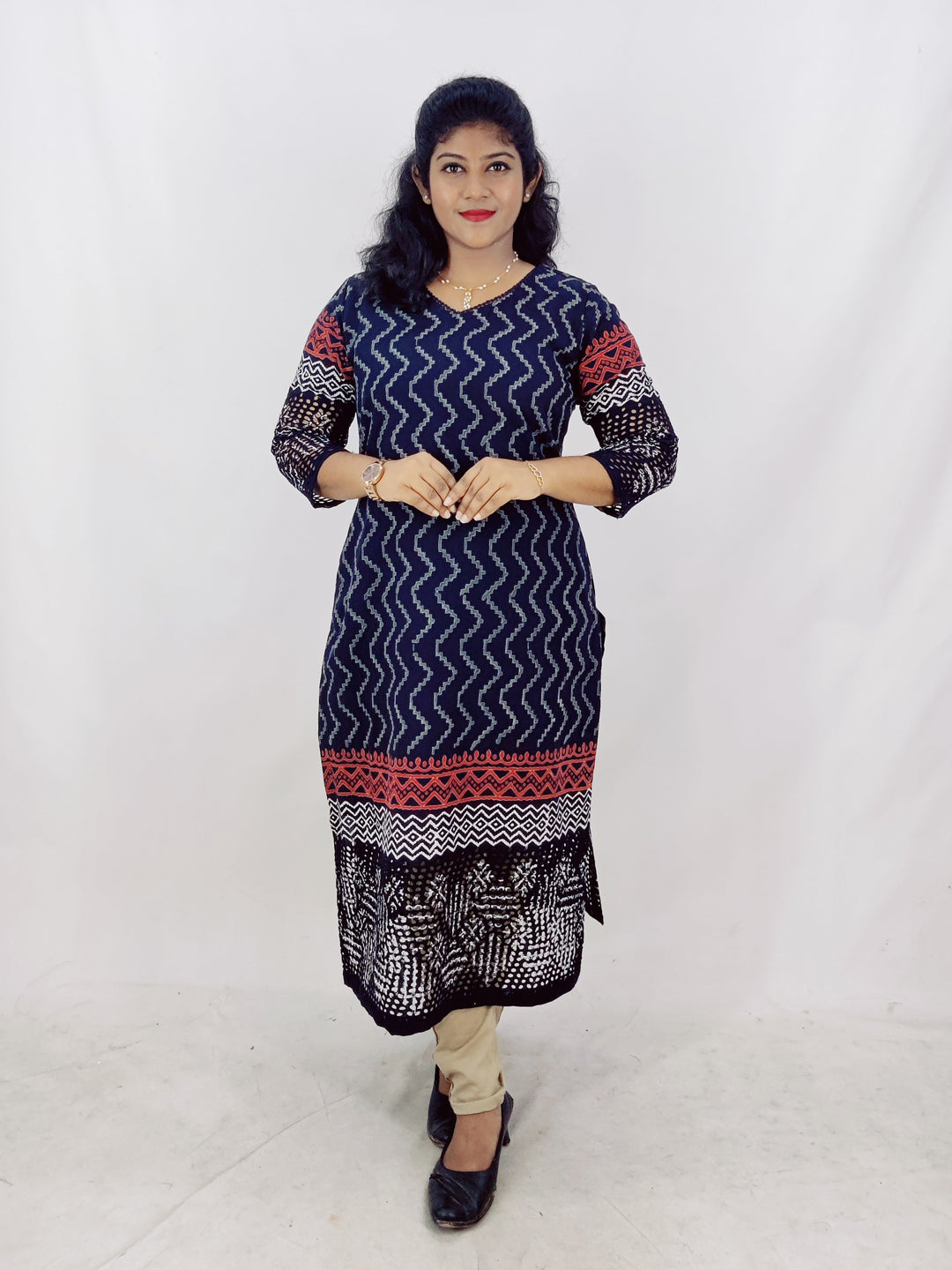 Cotton Handblock Print Cutwork Slitted Kurta