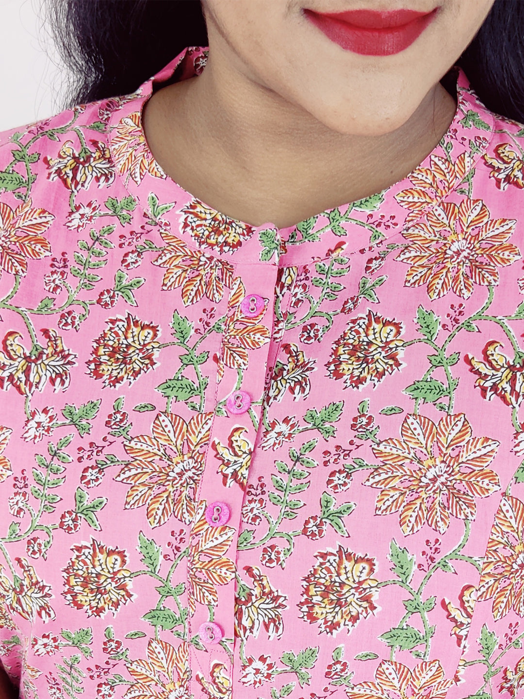 Cotton Floral Printed Gathered Slitted Kurta