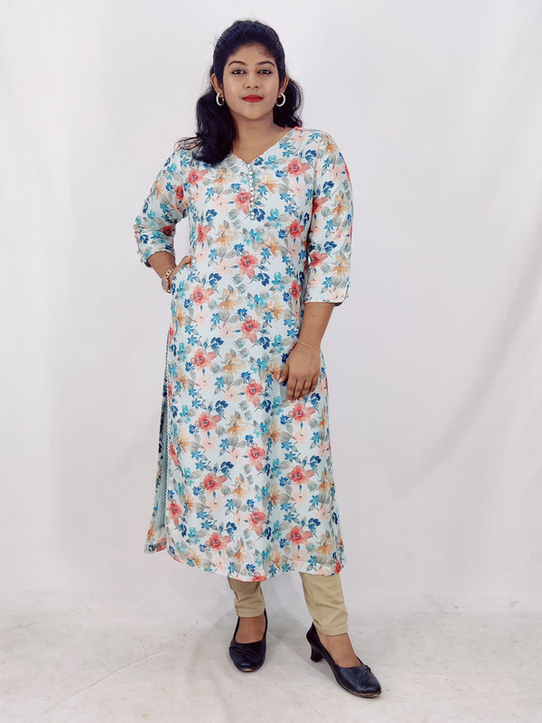 Chanderi Digital Printed Straight Kurta