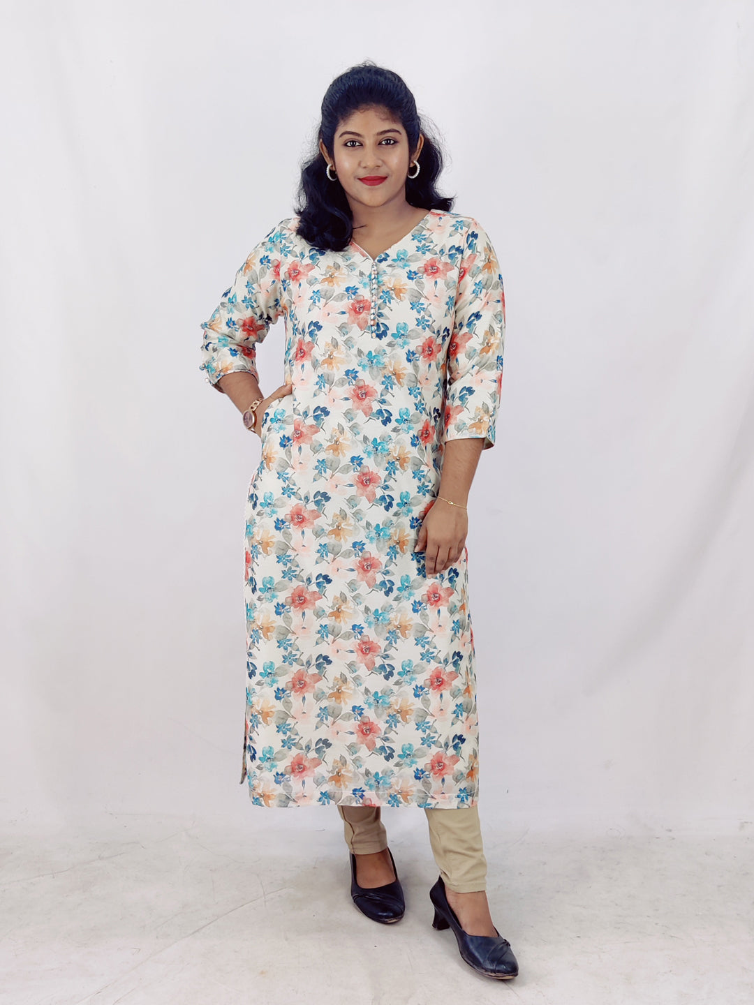 Chanderi Digital Printed Straight Kurta