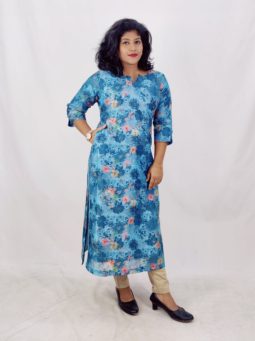 Chanderi Digital Printed Slitted Kurta