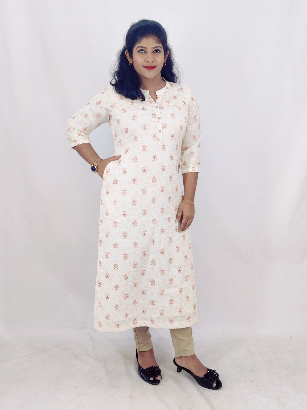 Poly Cotton Digital Printed Foil Slitted Kurta