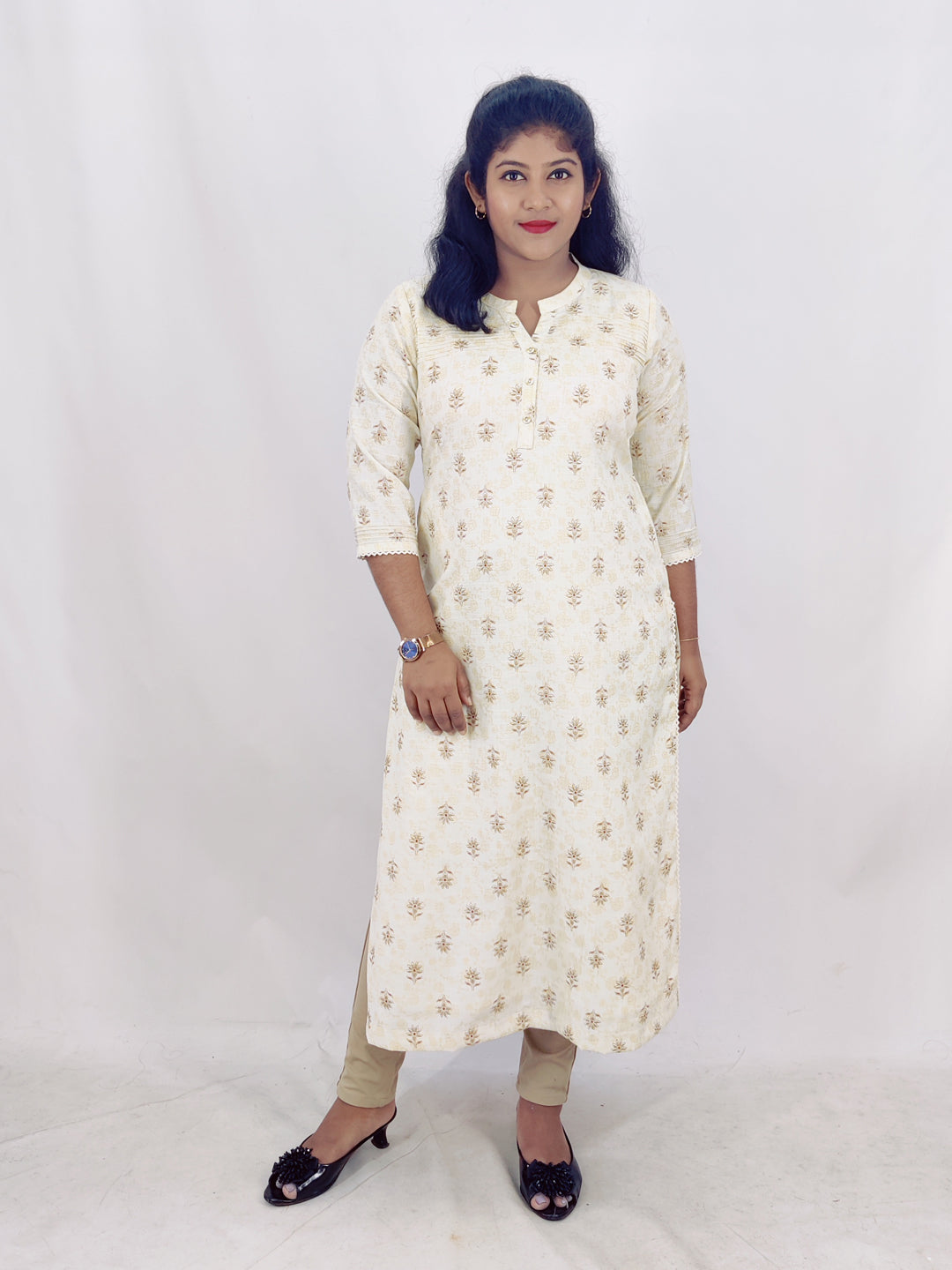 Poly Cotton Digital Printed Foil Slitted Kurta