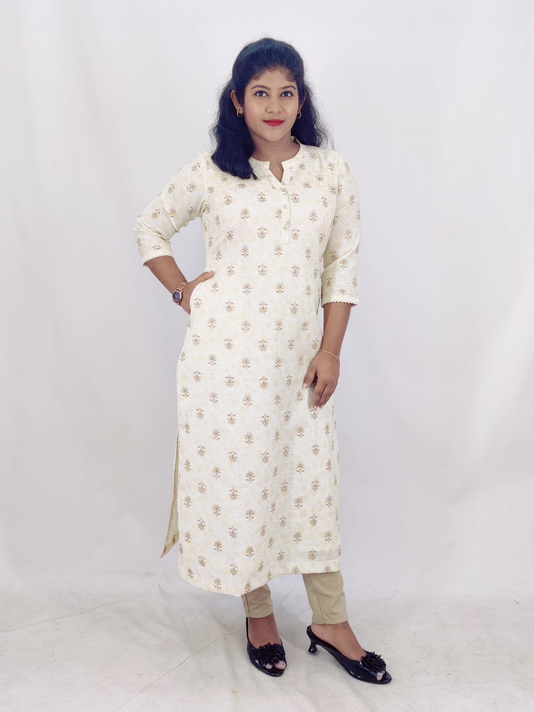 Poly Cotton Digital Printed Foil Slitted Kurta