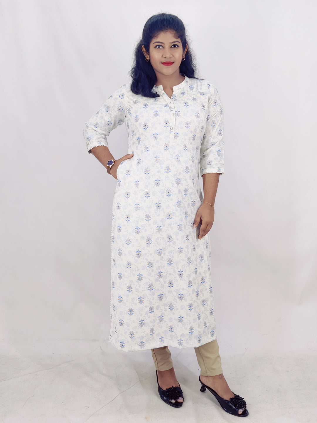 Poly Cotton Digital Printed Foil Slitted Kurta