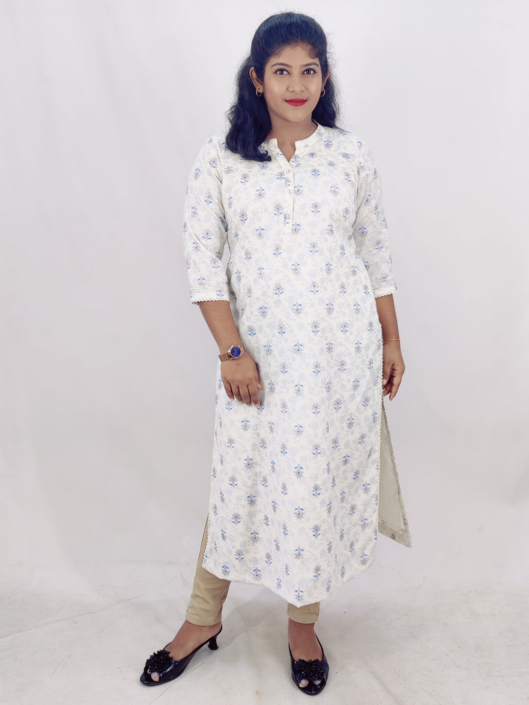 Poly Cotton Digital Printed Foil Slitted Kurta