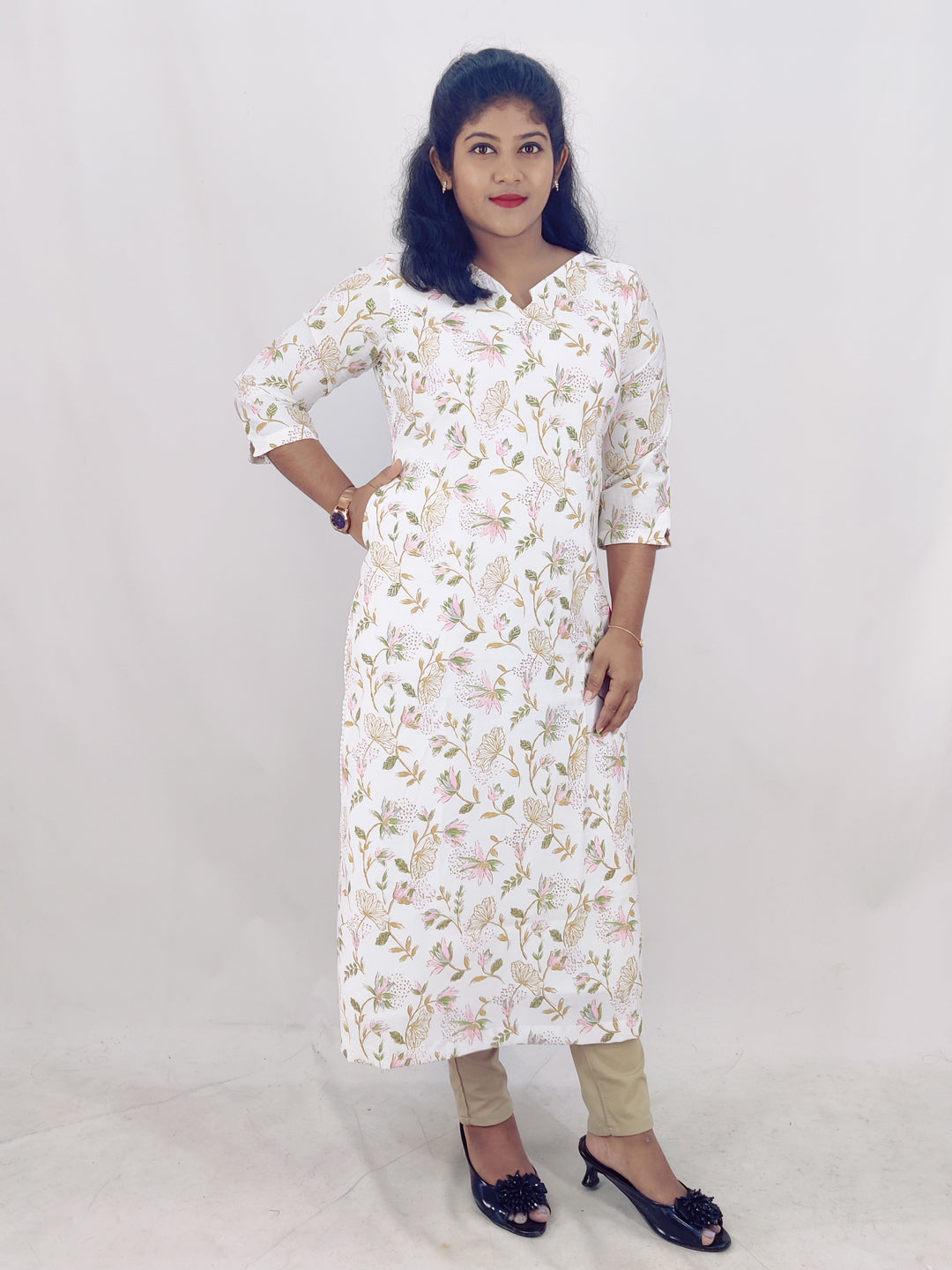 Chanderi Printed Foil Slitted Kurta