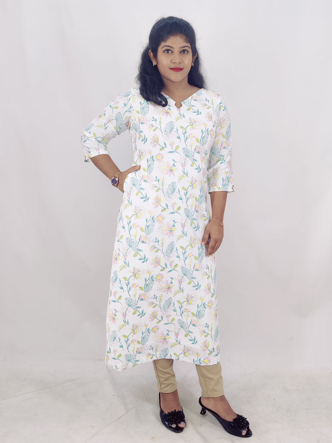 Chanderi Printed Foil Slitted Kurta