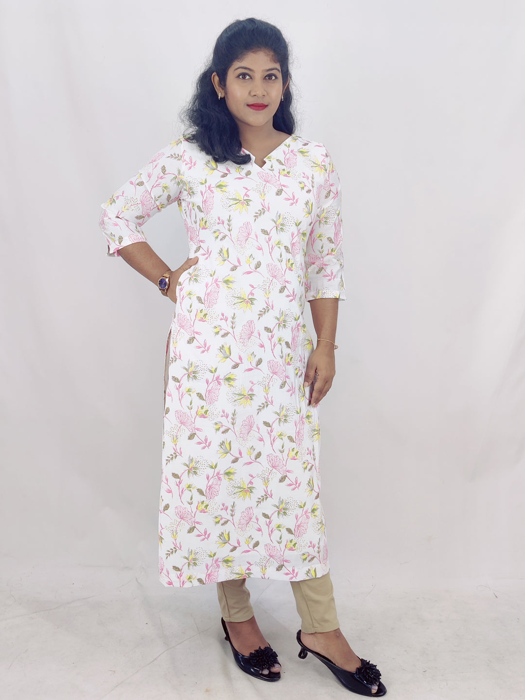 Chanderi Printed Foil Slitted Kurta