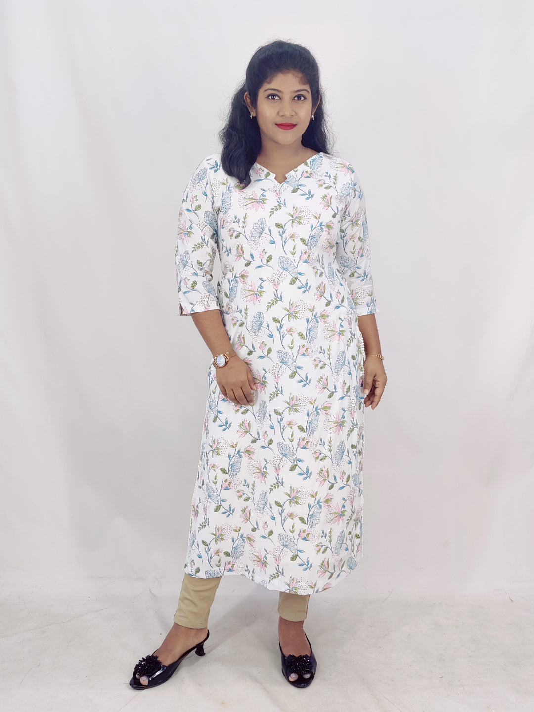 Chanderi Printed Foil Slitted Kurta