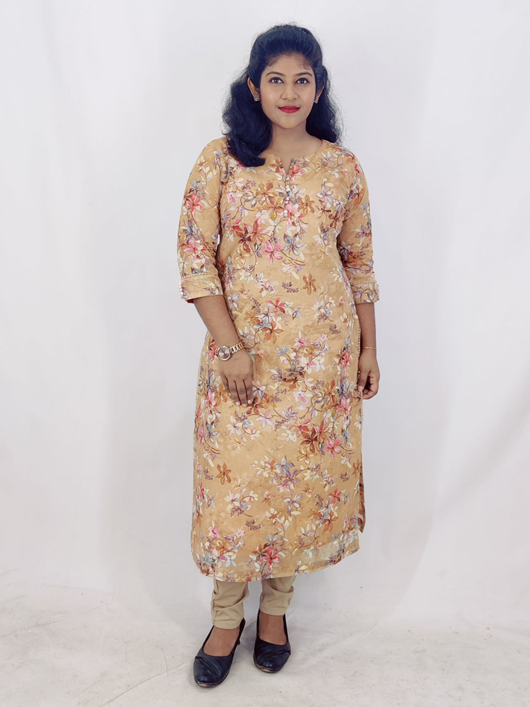 Cotton Organdi Floral Printed Straight Kurta