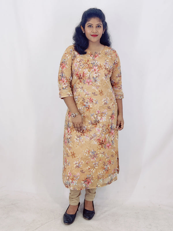 Cotton Organdi Floral Printed Straight Kurta