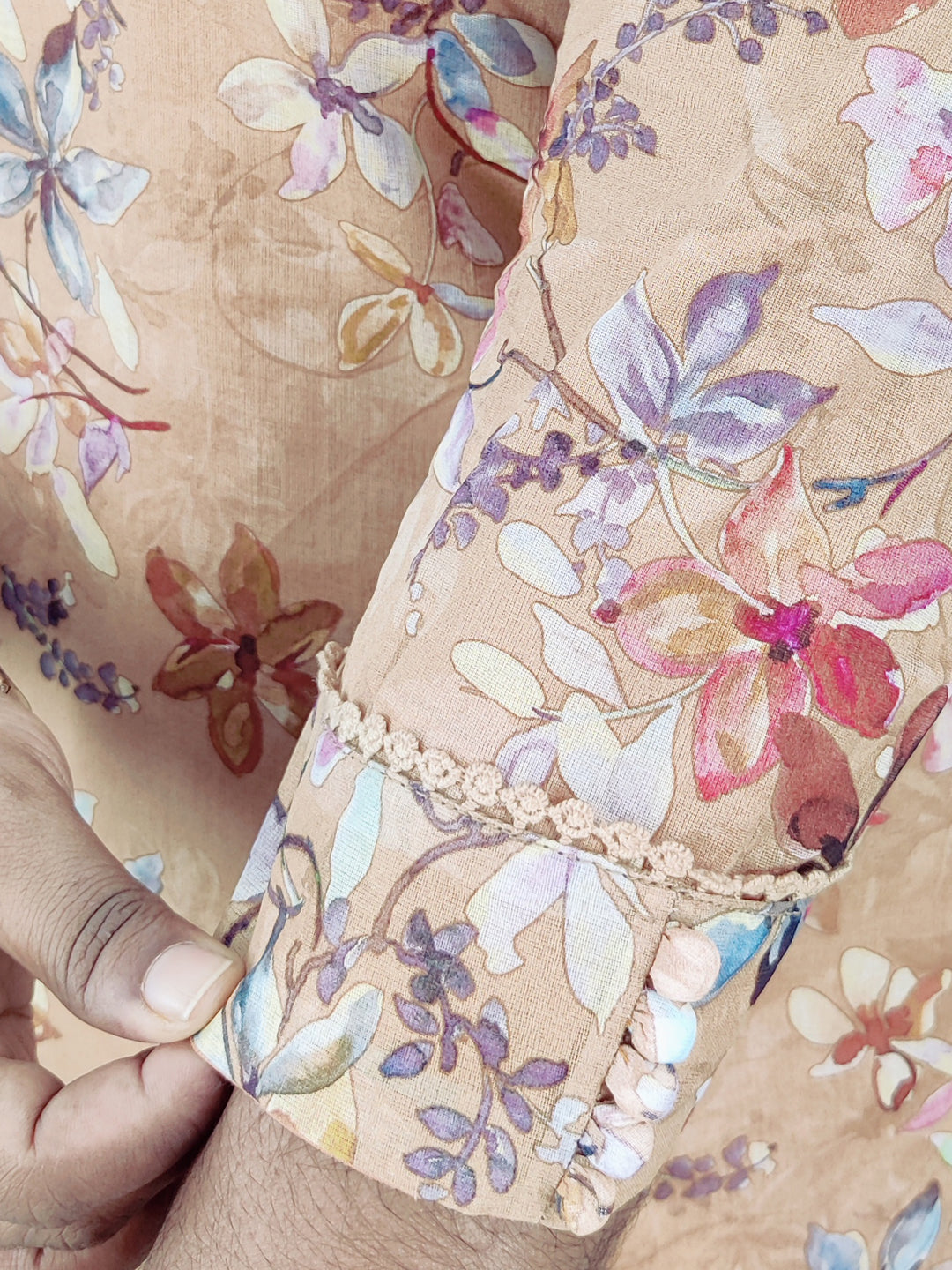 Cotton Organdi Floral Printed Straight Kurta