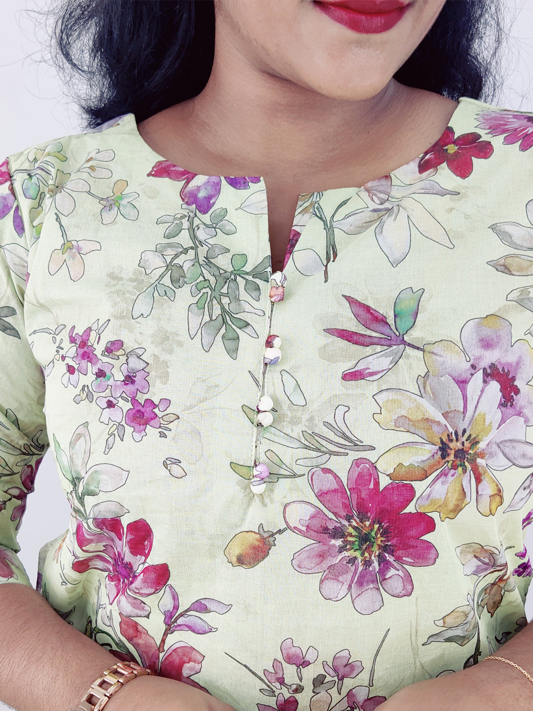 Cotton Organdi Floral Printed Straight Kurta