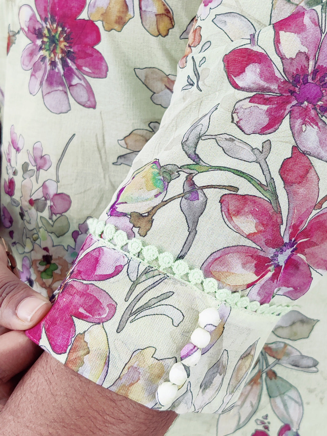 Cotton Organdi Floral Printed Straight Kurta