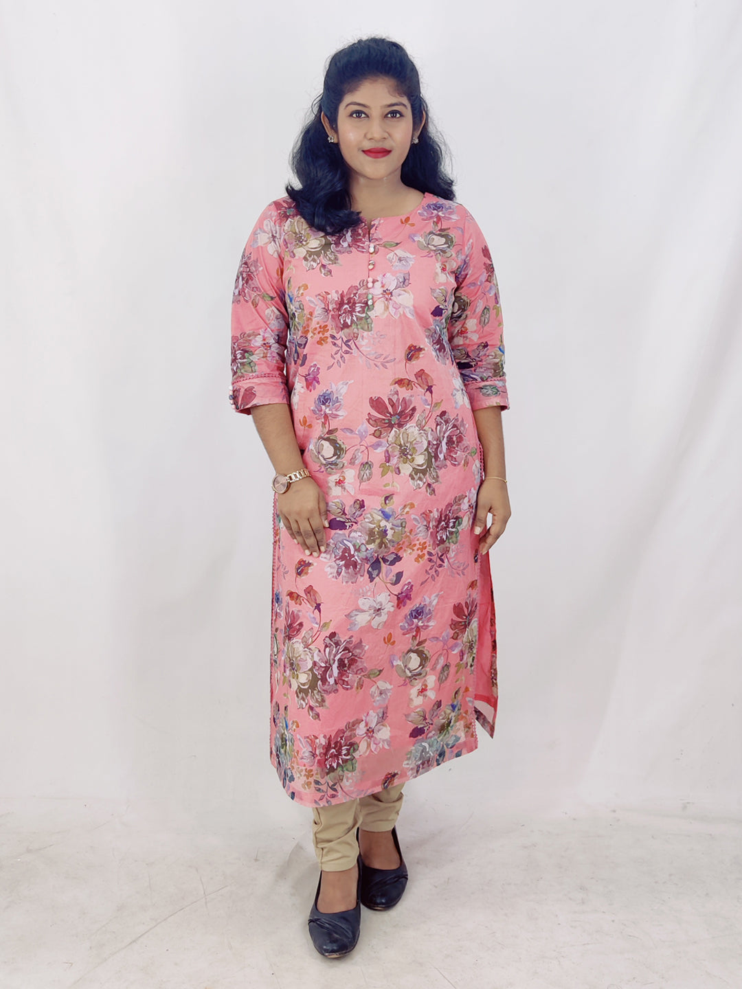 Cotton Organdi Floral Printed Straight Kurta