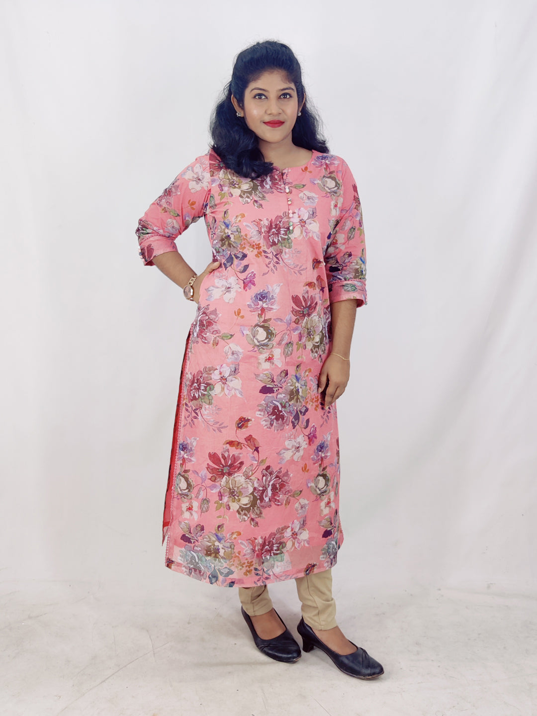 Cotton Organdi Floral Printed Straight Kurta