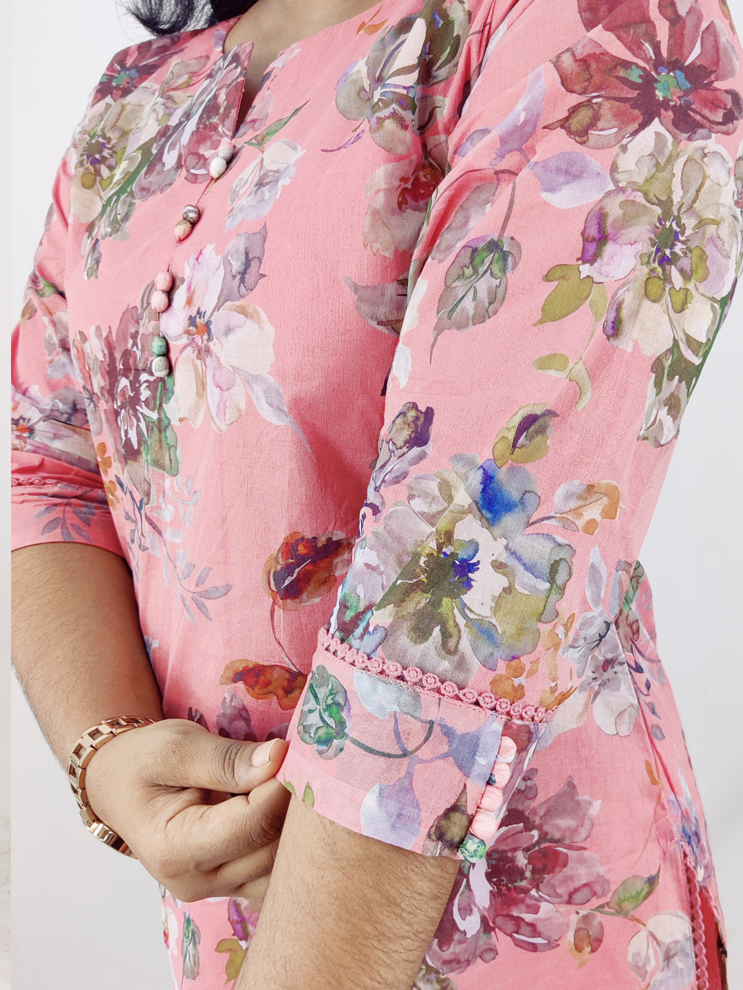 Cotton Organdi Floral Printed Straight Kurta